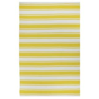 Indo Hand-woven Lucky Yellow/ White Contemporary Stripe Area Rug (3' x 5')