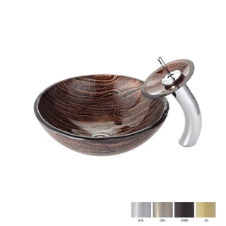 KRAUS Gaia Glass Vessel Sink in Brown with Waterfall Faucet