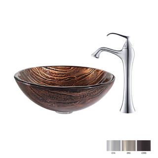 KRAUS Gaia Glass Vessel Sink in Brown with Ventus Faucet in Chrome