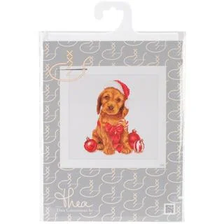 Christmas Puppy On Aida Counted Cross Stitch Kit - 12-1/4 X11-3/4 16 Count
