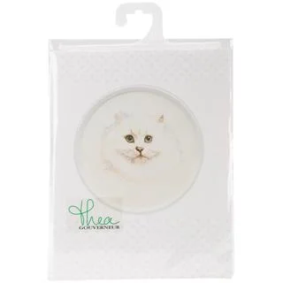 White Persian Cat On Aida Counted Cross Stitch Kit - 16-1/2 Round 16 Count