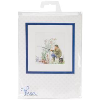 Fishing On Aida Counted Cross Stitch Kit - 6-1/4 X6-3/4 18 Count