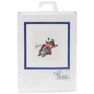 Motorcyclist On Aida Counted Cross Stitch Kit - 6-1/4 X6-3/4 18 Count
