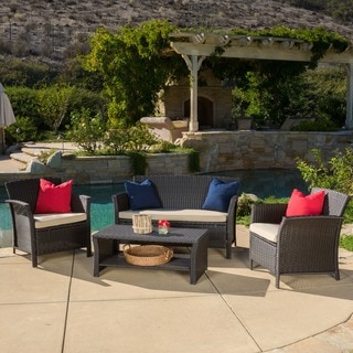 Santa Lucia Outdoor 4-piece Brown Wicker Conversation Set with Cushions by Christopher Knight Home