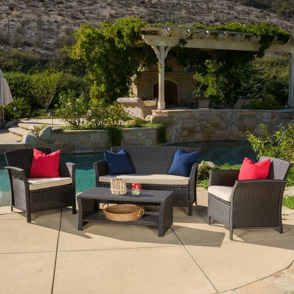 Santa Lucia Outdoor 4-piece Wicker Conversation Set with Cushions by Christopher Knight Home