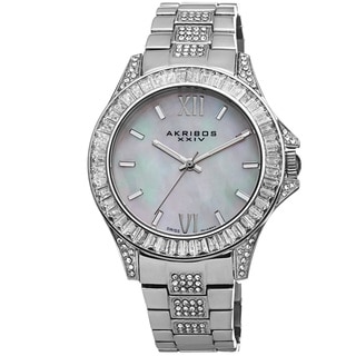 Akribos XXIV Women's Swiss Quartz Crystal Stainless Steel Silver-Tone Bracelet Watch