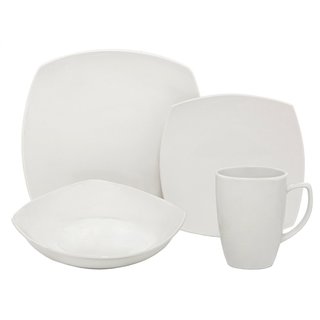 Melange Square 32-piece White Porcelain Place Setting Dinnerware Set