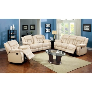 Furniture of America Barbz 3-Piece Bonded Leather Recliner Sofa Set, Ivory