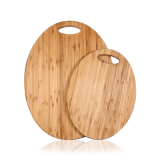 Adeco 2-piece 100-percent Natural Bamboo Oval Chopping Board Set