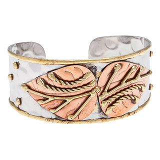 Handmade Stainless Steel Copper Leaves Fashion Cuff Bracelet (India)