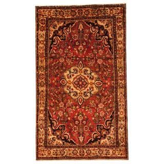 Antique 1970's Persian Hand-knotted Koliae Hamadan Red/ Ivory Wool Rug (5' x 8'7)