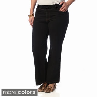 La Cera Women's Plus Size Wide-leg Knit Denim Pants