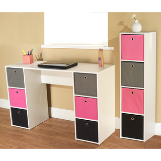 Simple Living Jolie Pink Theme 6-bin Writing Desk with 4-bin Bookcase Set