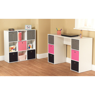 Simple Living Jolie Pink Theme 6-bin Writing Desk with 5-bin Bookcase Set