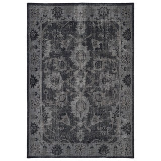 Hand-Knotted Vintage Replica Black Wool Rug (5'6 x 8'6)