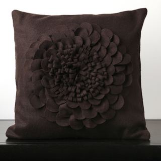 Dark Purple Feather or Poly Filled Filled Floral Wool Decorative Throw Pillow