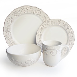 Marselle White Leafy 16-piece Stoneware Dinnerware Set