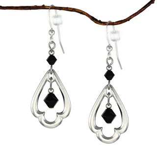 Jewelry by Dawn Rhodium-plated Black Crystal Scalloped Teardrop Earrings