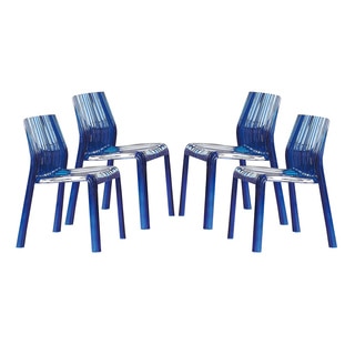 LeisureMod Denville Transparent Blue Plastic Dining Accent Chair (Set of 4)