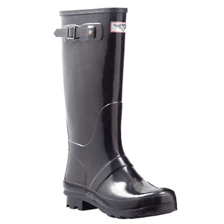 Women's Black Mid-calf Wedge Heel Rain Boots