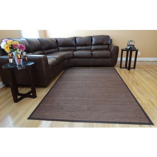 Hand-woven Brown Flatweave Rayon from Bamboo Rug (6'x9')