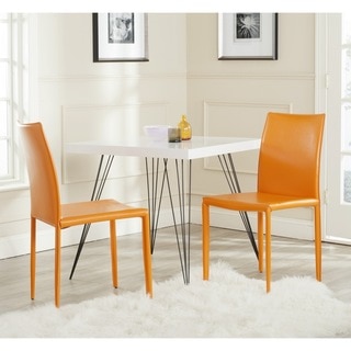 Safavieh Mid-Century Dining Karna Orange Bonded Leather Side Chairs (Set of 2)