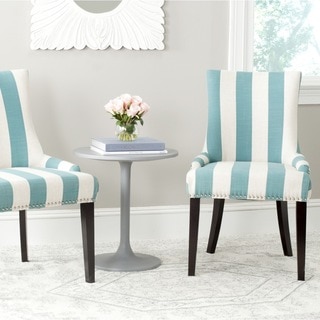 Safavieh En Vogue Dining Lester Aqua Blue/White Stripe Polyester Blend Side Chairs (Set of 2)