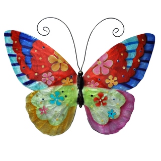 Hand-painted Multi-colored Metal and Capiz Butterfly Wall Art , Handmade in Philippines