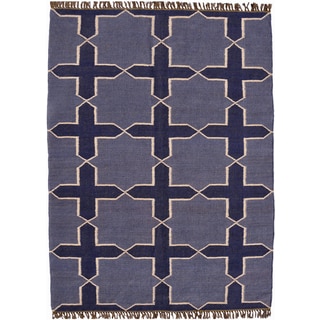 Hand-woven Blue Jute/Wool Flat Weave Rug (6' x 9')