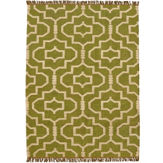 Hand-woven Green Jute/Wool Flat Weave Rug (6' x 9')