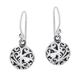 Handmade Stylish 3D Filigree Round Ball Sterling Silver Earrings (Thailand)