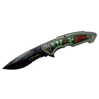 Spring-assisted 8.5-inch Black Zombie Z Killer Folding Knife
