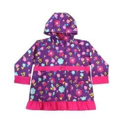 Girl's Western Chief Lovely Floral Purple Raincoat with Pink accents and Ruffled Hem