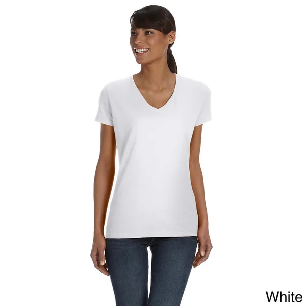 Ladies' 5 oz., 100-percent Heavy Cotton HD V-Neck T-Shirt