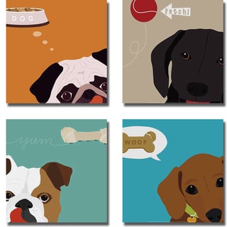 Yuko Lau 'Peek-a-Boo Dog Collection' 4-piece Canvas Art Set