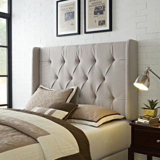Wingback Tufted Ivory Queen/Full Size Upholstered Headboard