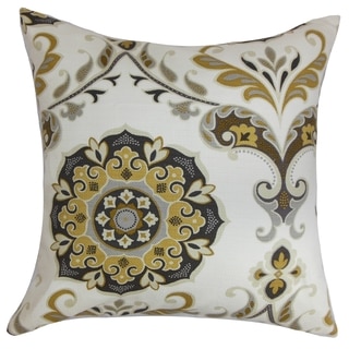 Orana Floral Brown Gray Feather and Down Filled Throw Pillow