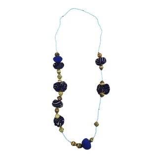 Hand-crafted Bouncing in Blue Beaded Necklace (Rwanda)