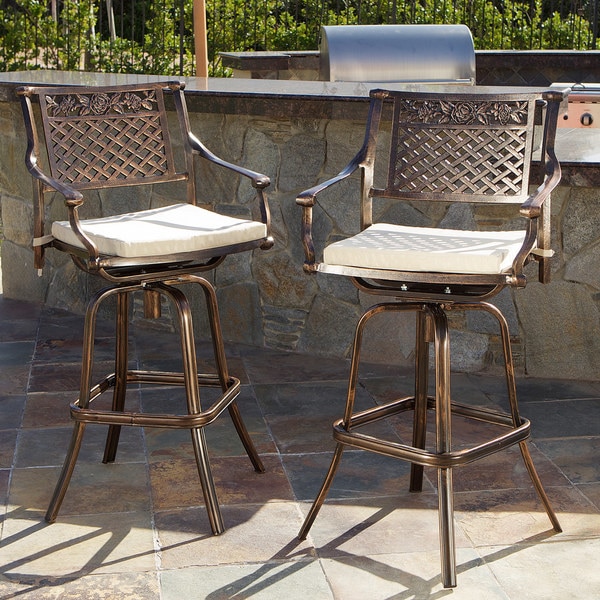 Sebastian Cast Aluminum Barstool with Cushions (Set of 2) by Christopher Knight Home