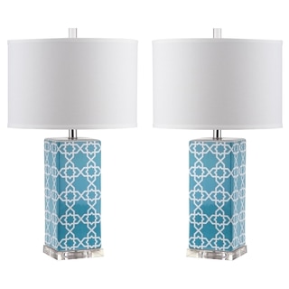 Safavieh Lighting 27-inch Light Blue Quatrefoil Table Lamp (Set of 2)