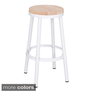 Modern 30-inch Round Backless Metal Barstool with Footrest