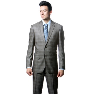 Zonettie by Ferrecci Men's Slim Fit Taupe Grey Plaid 2-piece Suit