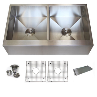 36-inch Stainless Steel Farmhouse Double Bowl Flat Apron Kitchen Sink Combo