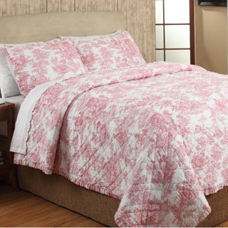 French Toile Red Cotton 3-piece Quilt Set