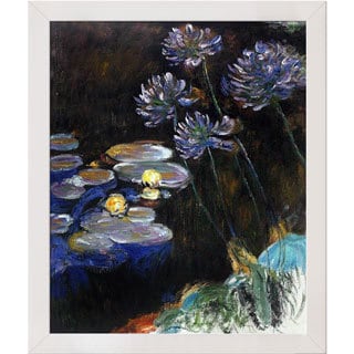Claude Monet 'Water Lilies and Agapanthus' Hand Painted Framed Canvas Art