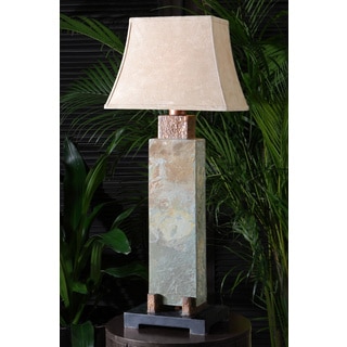 Uttermost Hand-carved Slate and Hammered Copper Long Table Lamp