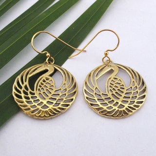 Hand-crafted 'Golden Heron' Filigree Dangle Earrings (Indonesia)