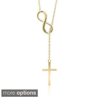 Dolce Giavonna Sterling Silver Infinity and Cross Y Necklace