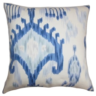 Talisha Ikat Blue White Feather Filled 18-inch Throw Pillow