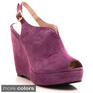 Nvy Women's 'Foxy' Suede Slingback Ankle Strap Wedges